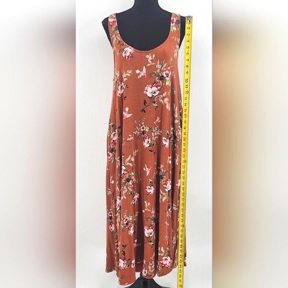Torrid Burnt Orange Floral Super Soft Midi Dress Womens Plus Size 0X Sleeveless - Picture 5 of 9